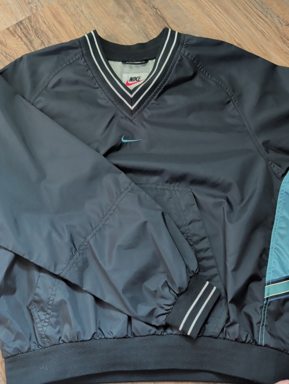 Nike Black Windbreaker Pullover with Teal Swoosh Y2k 90s Vintage Style